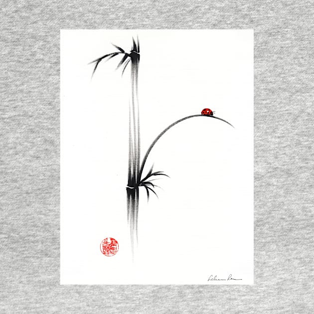 "Little Sunshine"  Original ink brush pen ladybug bamboo painting by tranquilwaters